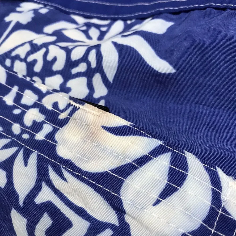 Vintage OP OCEAN PACIFIC Swim Board Trunks Men 34 Blue Hawaiian Print Nylon